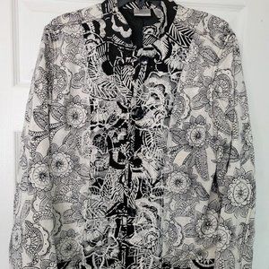 Chico's Asian-inspired‎ embroidered floral jacket Mandarin collar Size 2…